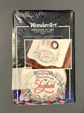 WonderArt 1354 Dresser Scarf Stamped Embroidery The Lord Is My Shepherd 15"X42"